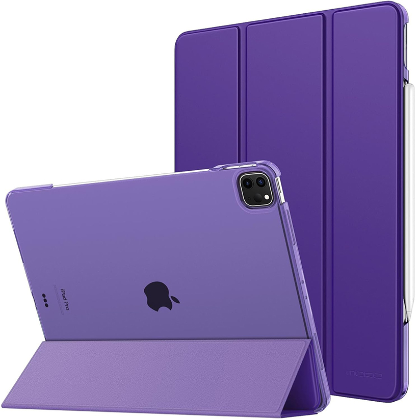 Clear Hard PC Back Shell [Support Touch ID] for iPad Pro 12.9” 2022/2021/2020/2018, Auto Sleep/Wake